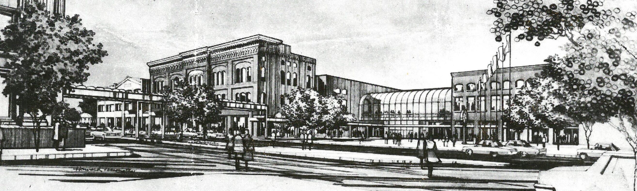 Artist's rendering of downtown mall as it would have looked from across North Street